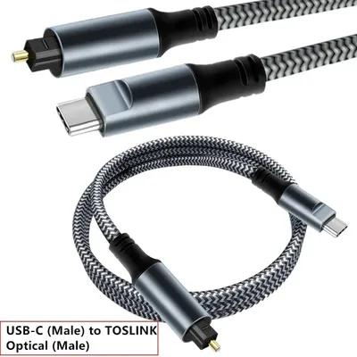 Geflochtenes optisches USB-C-Audiokabel, 3 Fuß langes optisches USB-C-zu-Toslink-Kabel mit vergoldetem Anschluss für TV/Soundbar, Sony PS5