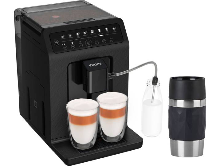 KRUPS Kaffeevollautomat EA897B Evidence ECOdesign, aus 62%* recyceltem Kunststoff , schwarz, B:24cm H:36,7cm T:38cm, Kaffeevollautomaten, bis zu 90% recycelbar, inkl. Emsa Travel Mug im Wert von UVP 25,99, Kaffeevollautomat