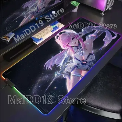 RGB leuchtende Wuthering Waves THE SHOREKEEPER Aemeath Changli Mauspad Anime Gaming Mauspad Tischmatten Gummi Desktop XXL Matten