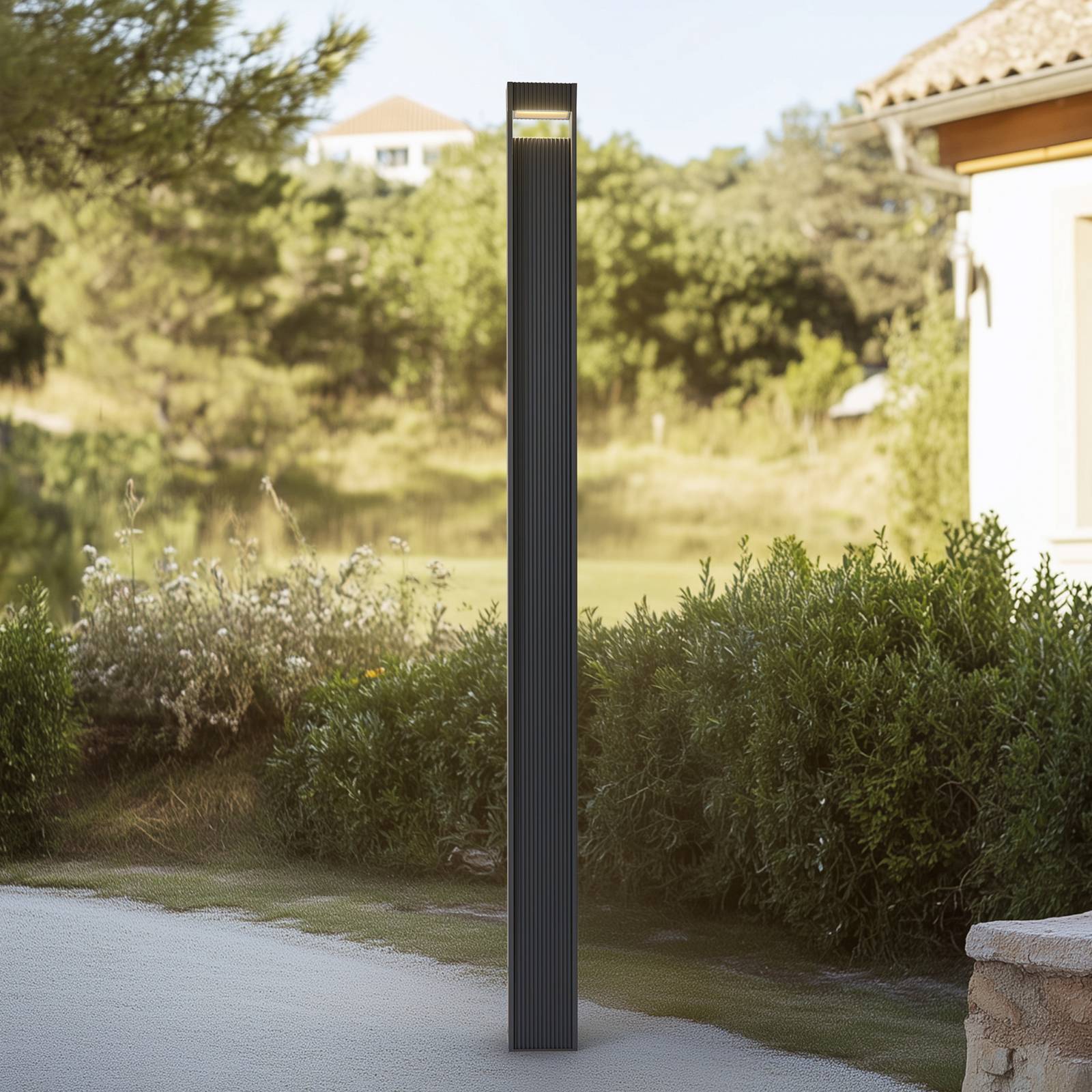 Lucande LED-Außenleuchte Tavion, 230 cm, anthrazit, IP65 Tavion, schwarz, Aluminium, Modern