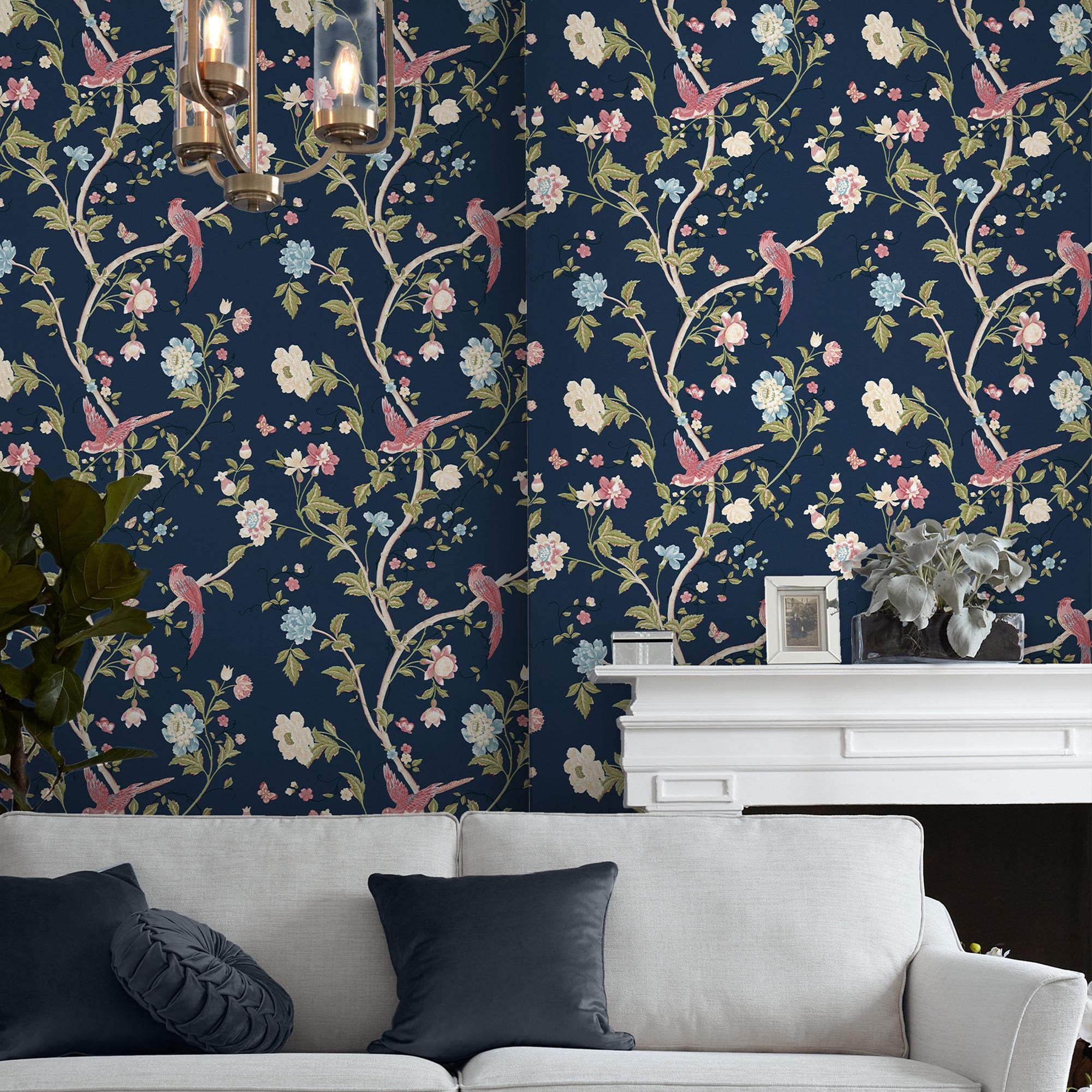Vliestapete LAURA ASHLEY "Summer Palace", blau, B:0,52m L:10m, Vlies, Tapeten, 10mx52cm (ca. 5m2)