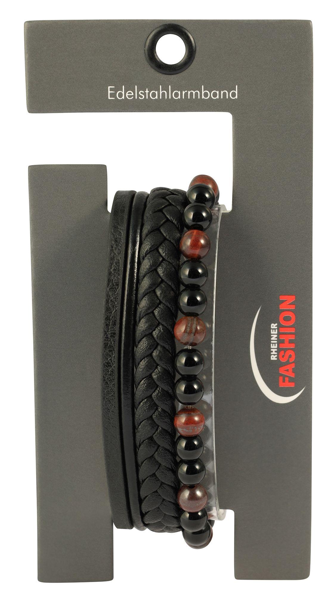 Armband ADELIA´S "Herren Armband – Lederarmband aus Leder mit Tigerauge 23 cm", schwarz, Armbänder, Herren, 23cm, Leder, Armband, Ideal zum Verschenken – schlicht und stilvoll