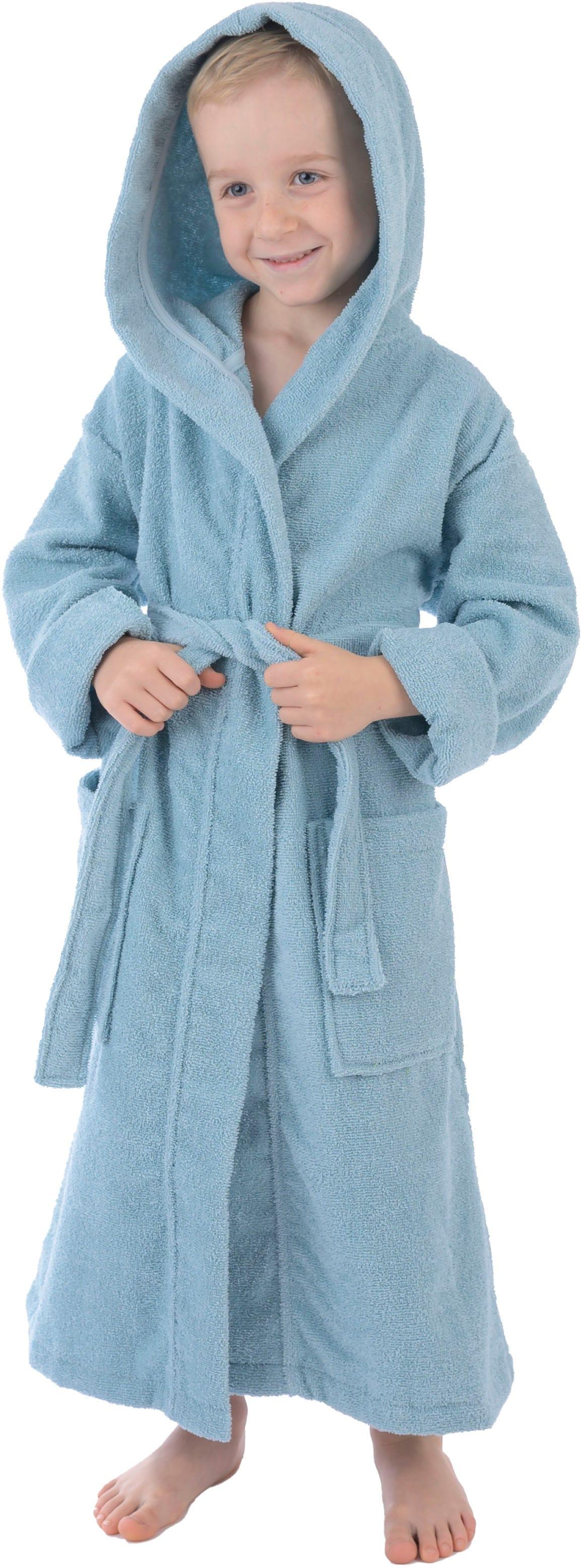Kinderbademantel WEWO FASHION "8530" Gr. 122, blau (gletscher), L:86cm, Frottier, Hausmäntel, Kapuze