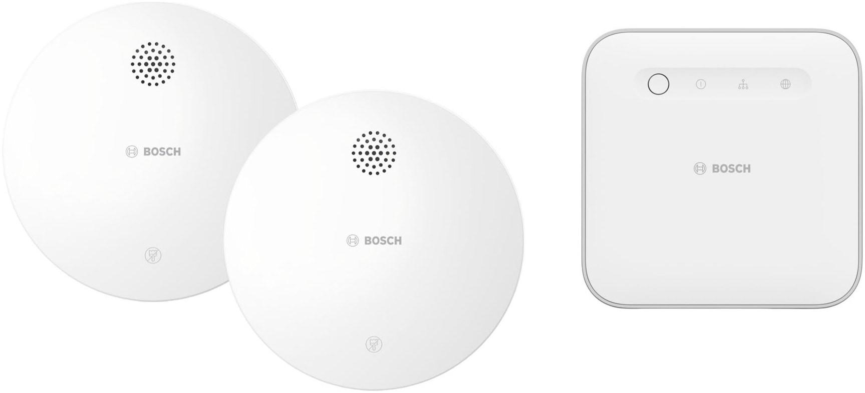 BOSCH Rauchmelder "Smart Home Starterset mit 1 Controller II und 2 Rauchwarnmeldern", weiß, B:11cm H:3,7cm T:11cm, Gefahrenmelder