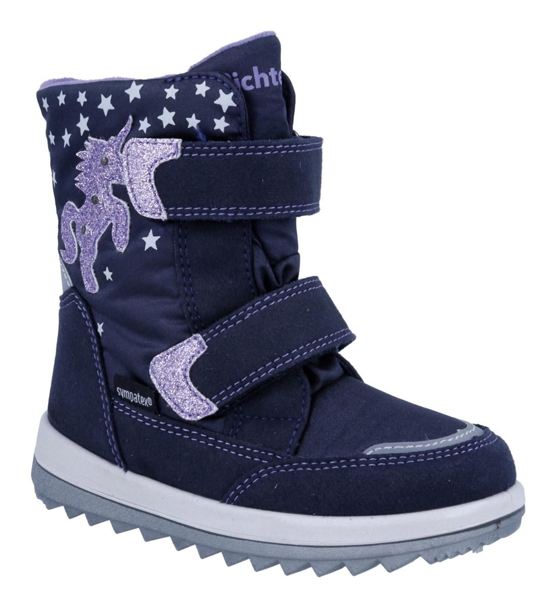 Winterstiefel RICHTER "Husky 2.0", Damen, Gr. 29, lila (blau, fliederfarben), Lederimitat, Textil, Glitzer, Schuhe Winterstiefel, Klettschuh mit Blinkfunktion, Größenschablone zum Download