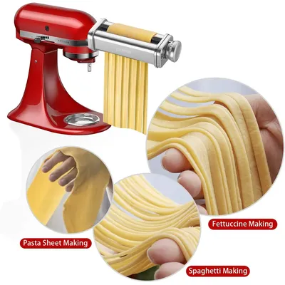 Nudelaufsatz für KitchenAid-Mixer, Nudelblatt-Roller, Spaghetti-Fettuccine-Schneider, Edelstahl-Nudeln, passend für alle KitchenAid Chef
