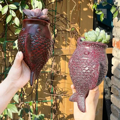 Kreativer Fisch-Blumentopf Grüner Pflanzentopf Behälter für Haus und Garten Dekoration Kunstharz-Handwerk Ornament Geschenk