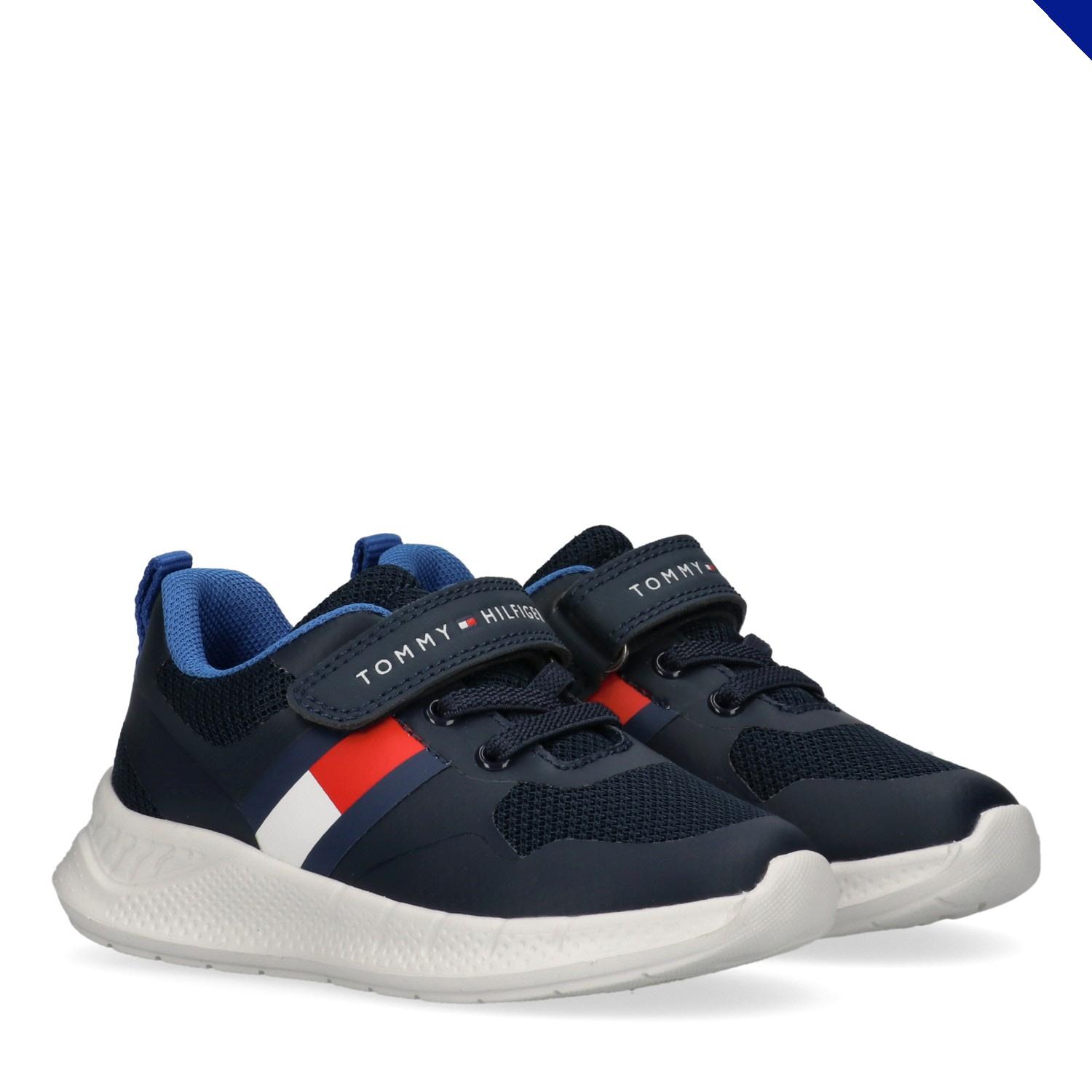Sneaker TOMMY HILFIGER, Mädchen, Gr. 27, blau, Lederimitat, Textil, Schuhe Sneaker, Sportschuh, Klettschuh, Schlupfschuh für Freizeit und Sport