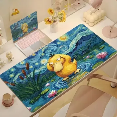 Süßes Psyduck Gaming Mauspad PC P-pikachu Gamer Cabiner Tastatur Teppich P-PokemonS Desktop Mauspad Teppich Sternennacht Mousepad
