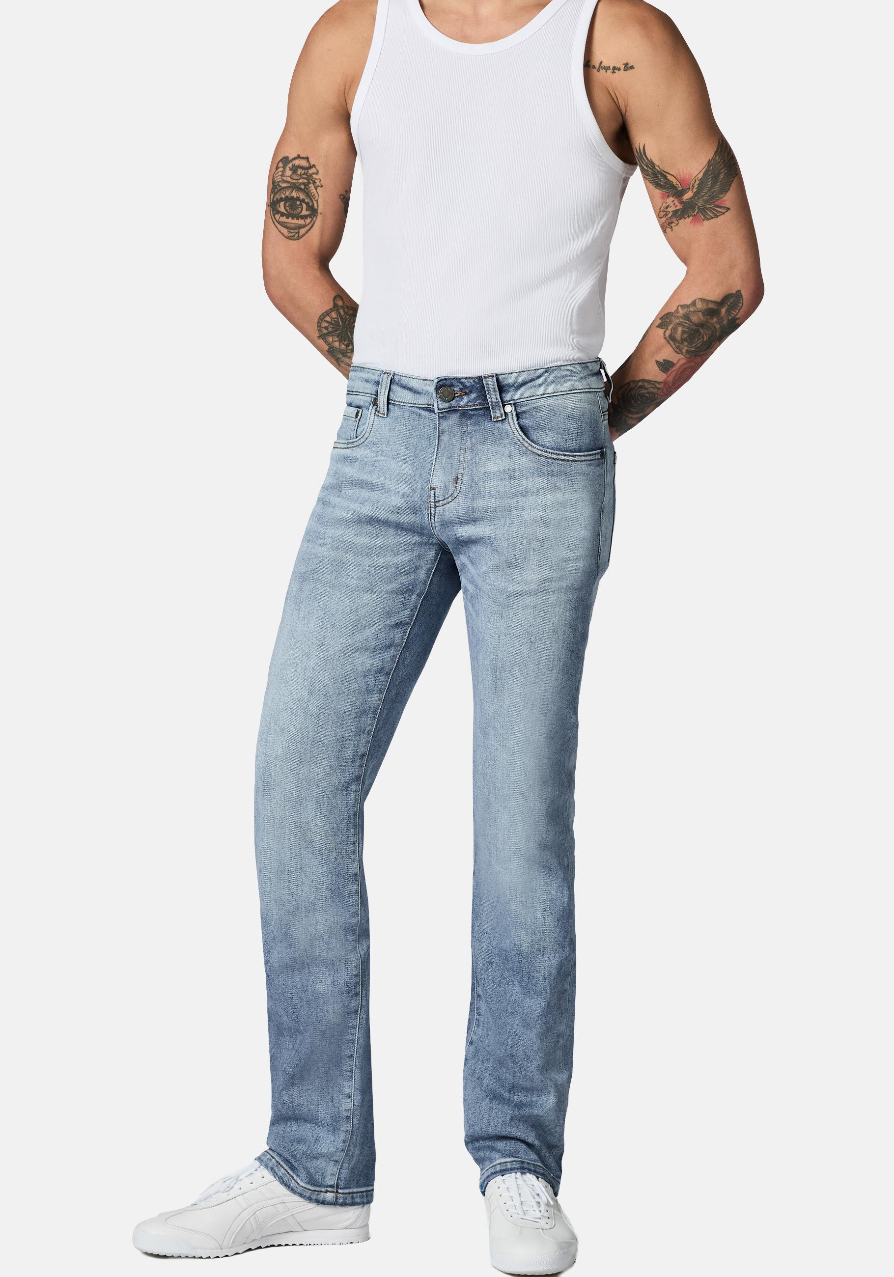 Straight-Jeans PEAK TIME "Orbis", Herren, Gr. 32, Länge 34, nebula indigo, Jeans, Obermaterial: 88% Baumwolle, 11% Polyester, 1% Elasthan, straight fit lang, Jeans Straight-Jeans, Herren Jeans mit Logoprägung