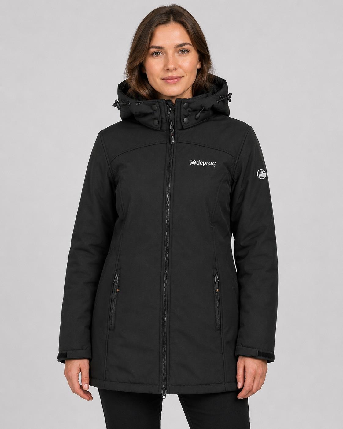 Softshellmantel DEPROC ACTIVE "KEELE PEAK II WOMEN", Damen, Gr. 48 (XL), schwarz, 96% Polyester; 4% Elasthan, Windstopperbündchen mit Daumenlöchern,mit Schneefang,mit verstellbarem Klettverschluss, Mäntel, auch in Großen Größen erhältlich