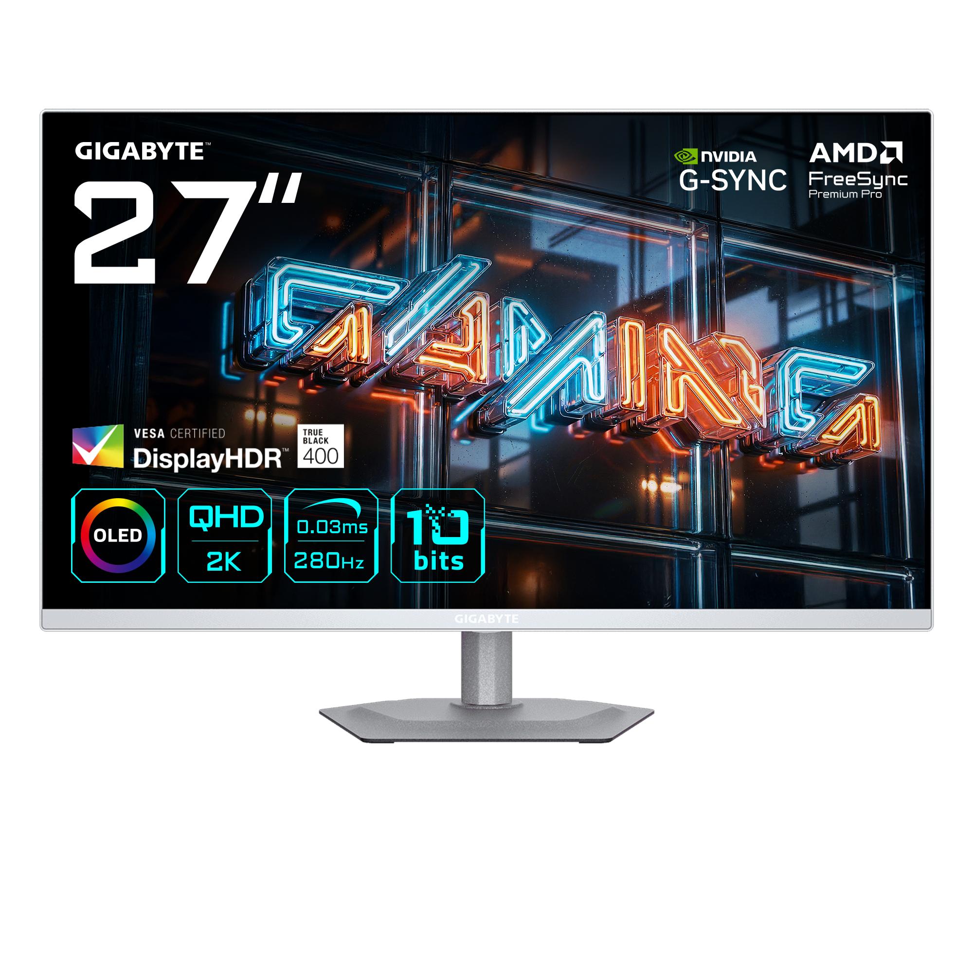 GIGABYTE OLED-Monitor "MO27Q2A ICE", Energieeffizienz: F (A-G), weiß, Monitore, dreh-, neig-, schwenk-, höhenverstellbar, Lautsprecher