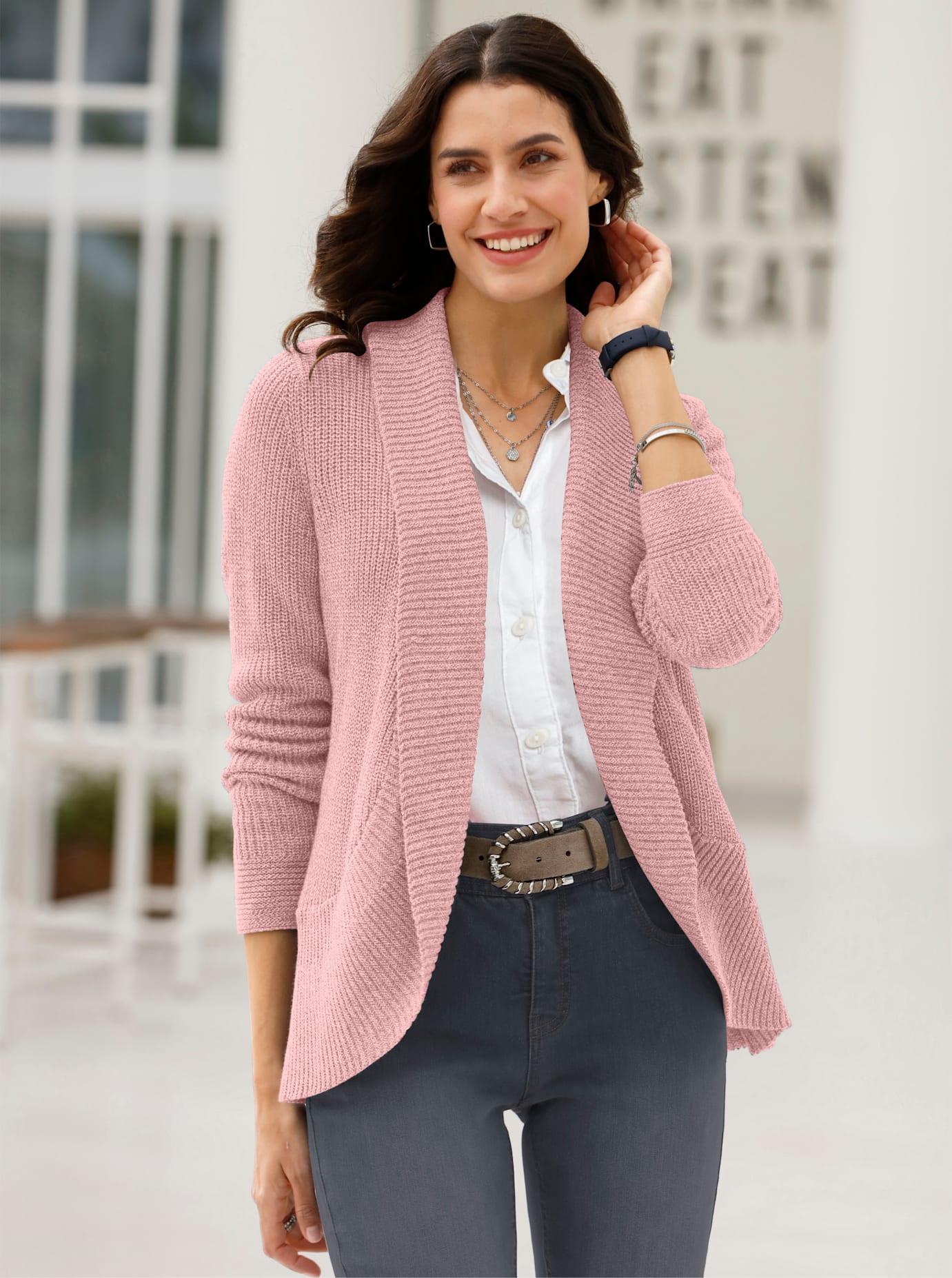 Strickjacke INSPIRATIONEN, Damen, Gr. 42, rosa (rosenquarz, meliert), 50% Baumwolle, 50% Polyacryl, unifarben, Strickjacken Strickjacke