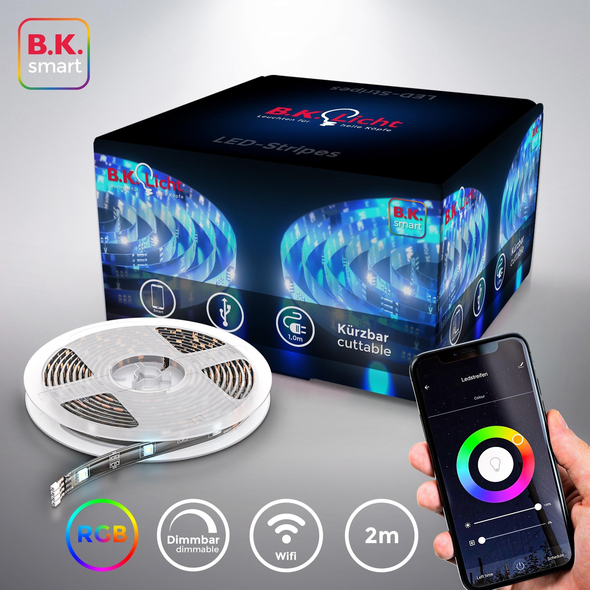 B.K.LICHT LED-Streifen, schwarz, Dioden 60 Stk., Gesamtlänge 2m, Lichterketten, Smart Home LED Stripe/Band 2m inkl. USB WiFi Appsteuerung, LED-Streifen