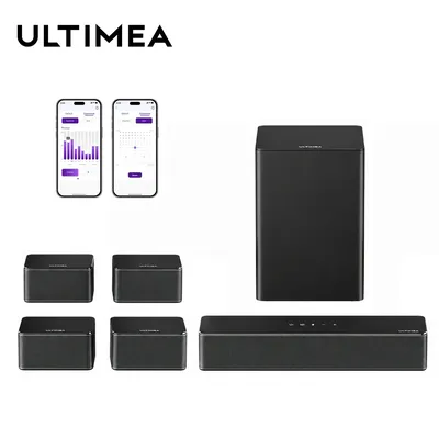 ULTIMEA 7.1 Surround Soundbar, 3D Virtuelles Surround-Sound-System mit Subwoofer, 2 Rücklautsprechern, Heimkino-TV-Lautsprecher, Schwarz