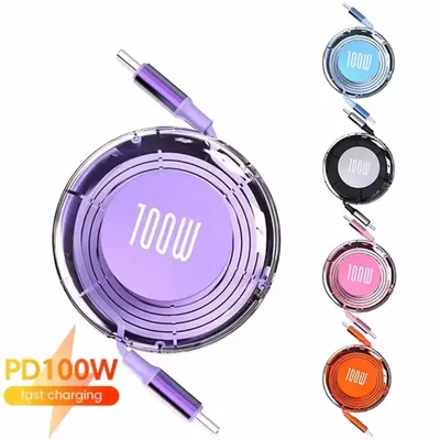 Einziehbares PD 100 W Kabel USB Typ C auf Typ C Schnellladung USB C auf USB C Kabel für iPhone 15 16 Pro Huawei Tablet Laptop