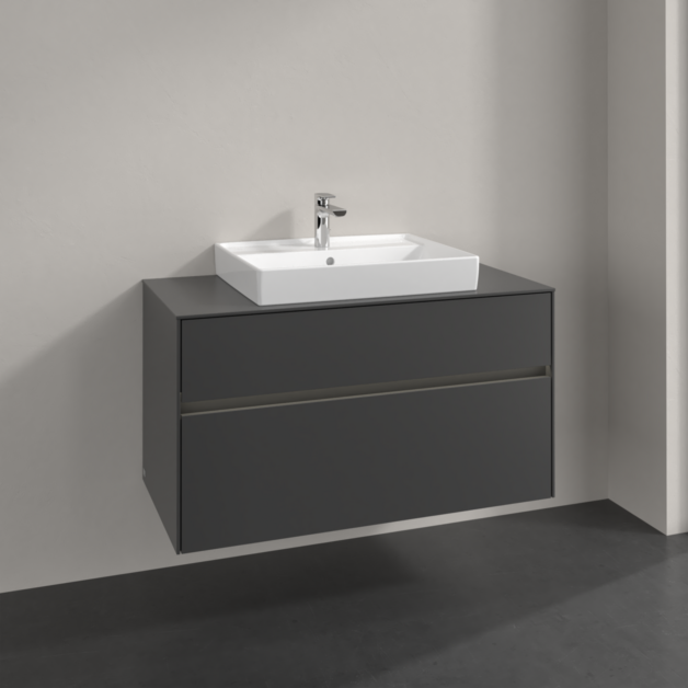 Villeroy und Boch Collaro Waschtischunterschrank C019B0VR 100x54,8x50cm, Waschtisch mittig, LED-Beleuchtung 7,3 W, graphite