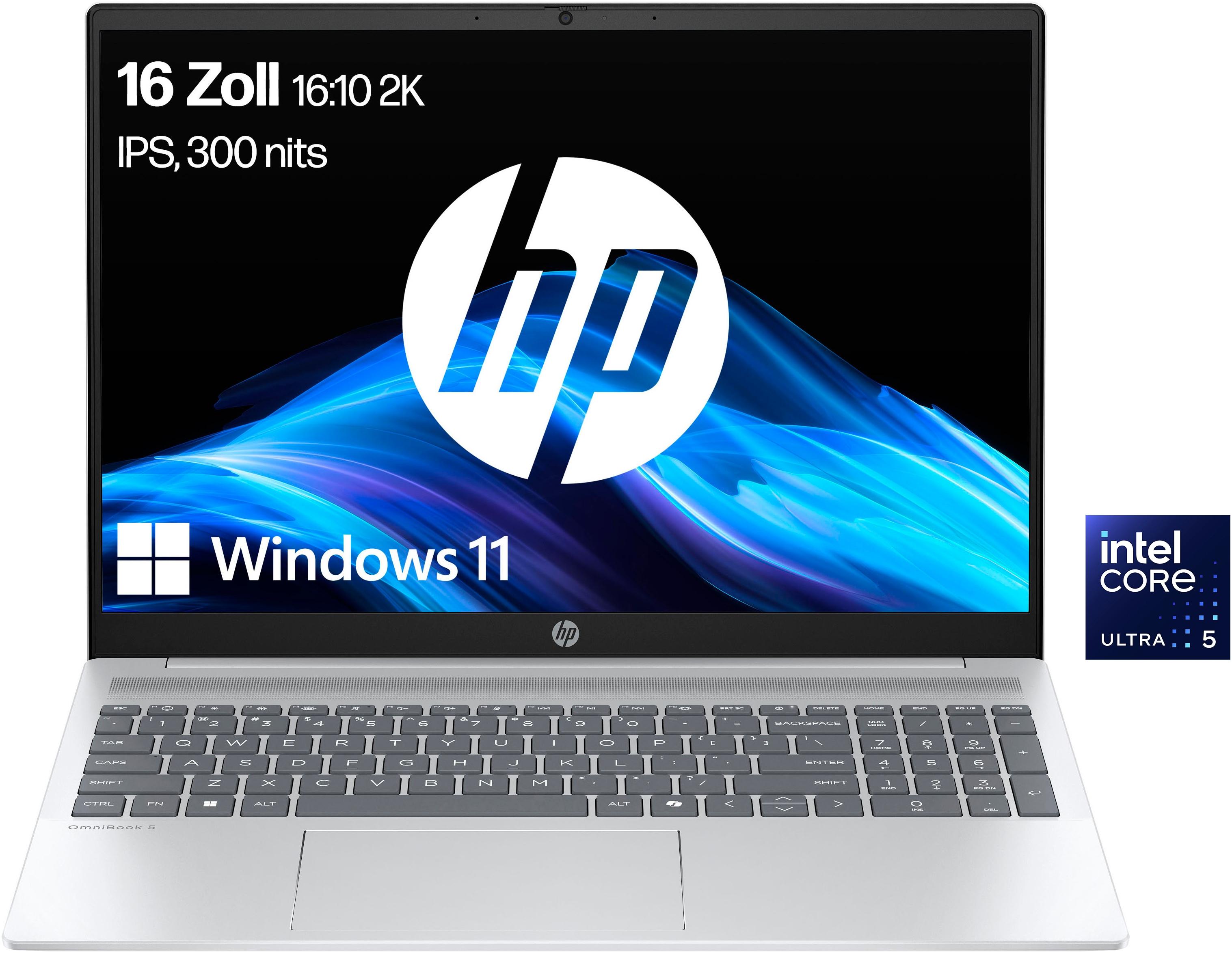 HP Notebook "OmniBook 5 16-a1252ng", silber (glacier silber), 16 GB RAM 512 GB SSD, Ultra 5, Windows11Home, Notebooks