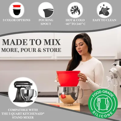 MixAid Silikoneinlagen für KitchenAid 5-Qt-Mixer mit neigbarem Kopf – Mixer-Zubehör, inklusive 3 Einlagen und 3 Abdeckungen