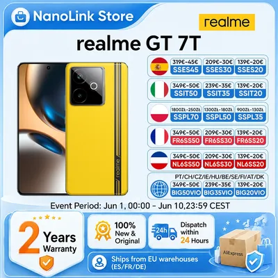 realme GT 7T Smartphone 5G MediaTek 8400-MAX 7000mAh Titan-Akku 120W Ultra-Ladung 6,8'' 120Hz Display EU-Version NFC