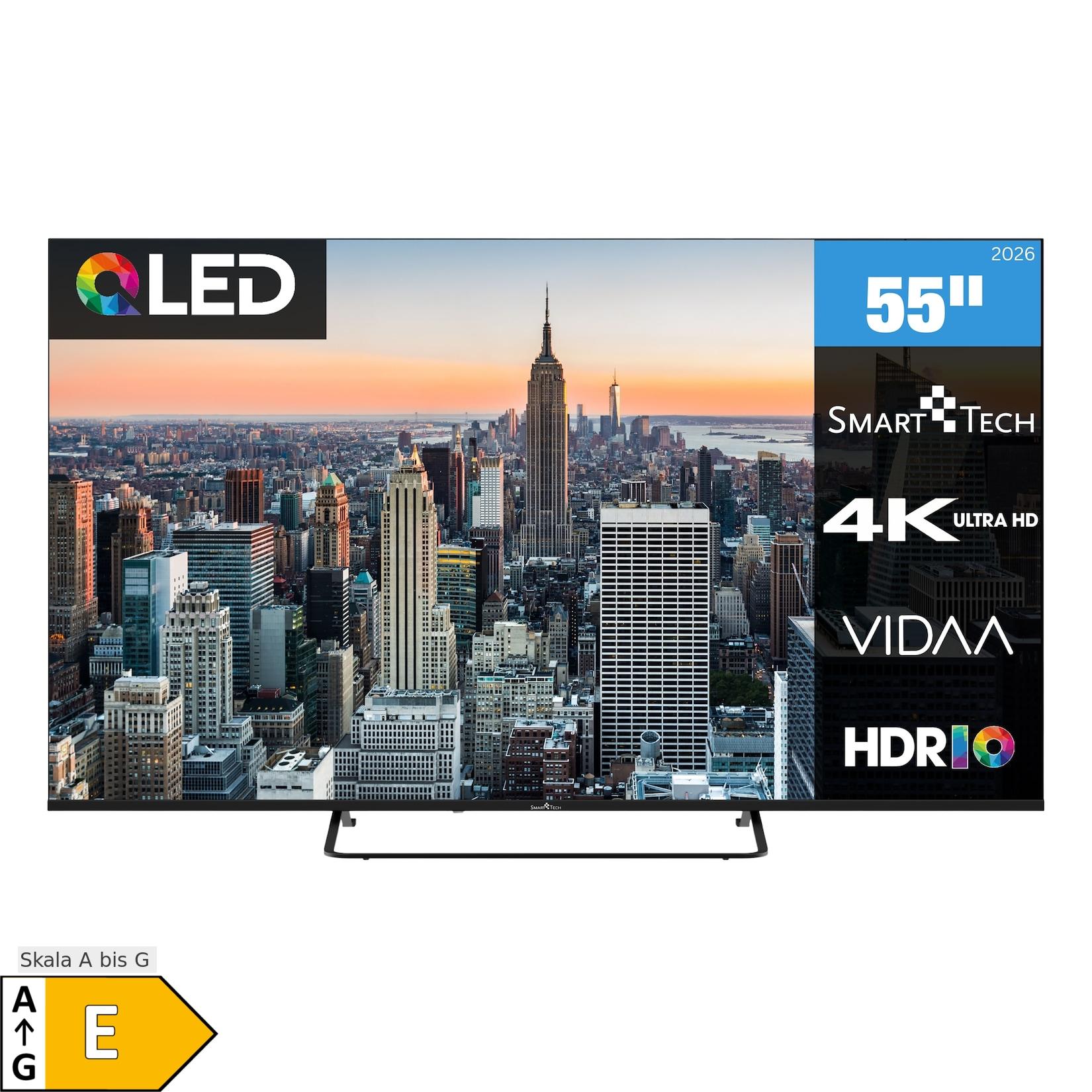 Smart Tech 55QV02K QLED Fernseher 55 Zoll Smart TV VIDAA HDR Fernseher mit 4K UHD, Bluetooth (2026)