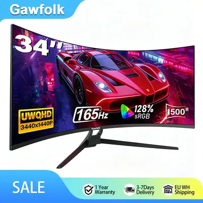 Gawfolk 34 Zoll Ultrawide Curved Gaming Monitor, 1500R Krümmung 165Hz UWQHD, Gebogener Computerbildschirm mit FreeSync