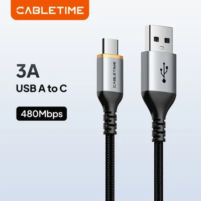 CABLETIME 3A USB C auf USB A Kabel USB 3.0 Schnellladung 480 Mbit/s Nylonkabel für Samsung Huawei Smartphone Langlebiges Kabel