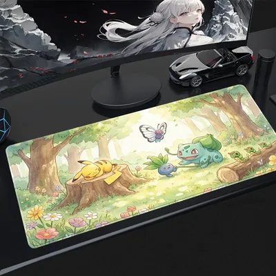 Kawaii Mauspad Gaming PC-Zubehör Pokemon Pikachu HD Gamer Cabiner Tastaturunterlage Desktop-Mausmatte Teppich Gummi-Mauspad