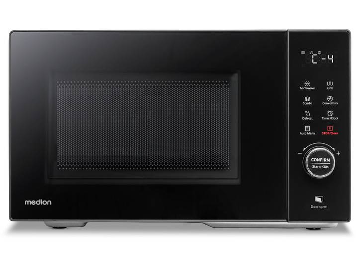 MEDION Mikrowelle MD 12031 mit Grill und Heißluftfunktion , schwarz, B:46,9cm H:28cm T:41,5cm, Mikrowellen, 23 L, 5 Leistungsstufen, 11 Automatikpogramme, Auftaufunktion, Mikrowelle