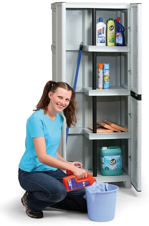 ArtPlast Kunststoff-Putzmittelschrank, 700 x 390 x 1720 mm, grau