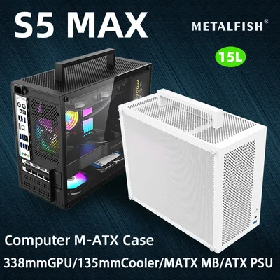 METALFISH S5 MAX Computergehäuse Gaming PC Chassis Unterstützung MATX/ITX 24,5 * 24,5 cm SFX/ATX Netzteil 135 Mid Tower /180 Wasserkühlungskühler