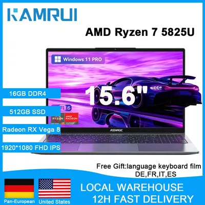 KAMRUI Gaming-Laptop 15,6" IPS FHD AMD Ryzen 7 5825U/7430U 16 GB DDR4 512 GB NVMe SSD AMD Radeon RX Vega 8 Windows 11 PRO Notebook