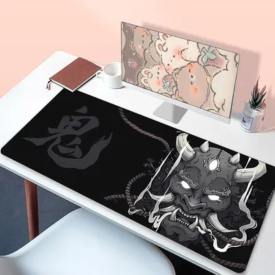 Anime Oni Mauspad Gamer Japanische Schreibtischunterlage Großes Mauspad Xxl Gaming PC Zubehör für Computer Schwarz 400X900 Mausteppich Laptop
