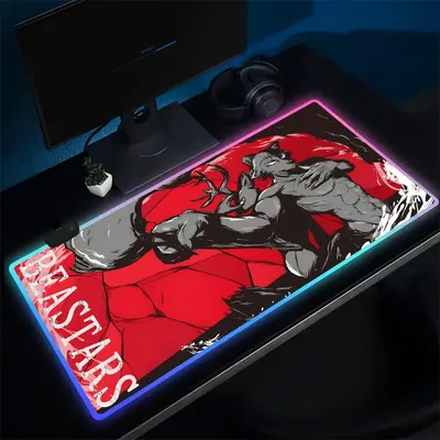 Beastars Mauspad Anime Gaming Mauspad LED Tischpads Hintergrundbeleuchtung Gummi Desktop XXL RGB Schreibtischmatten