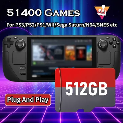 512G Gaming TF Karte mit 51400 Retro Spiele Batocera Speicherkarte für Steam Deck/PC/Laptop/Handheld Konsolen für PS3/PS2/3DO/WII