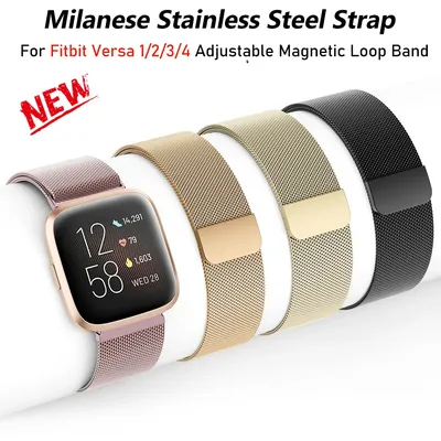Milanaise-Armband für Fitbit Versa 1/2/3/4 Band Ersatzarmband Metall Edelstahl Magnetschlaufe Armband Zubehör