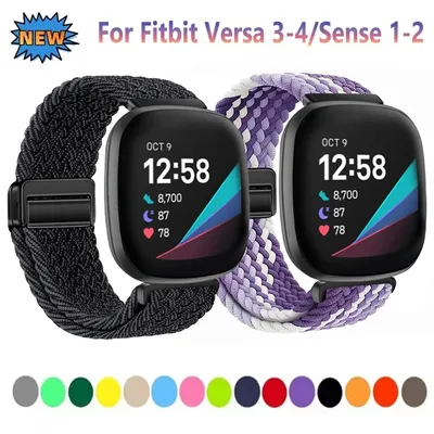 Nylon-Schlaufenarmband für Fitbit Versa 4/3, verstellbares Metallarmband mit Magnetverschluss für Fitbit Sense 2 Zubehör