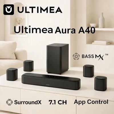 ULTIMEA 7.1-Kanal Soundbar mit Subwoofer, Virtuelles Surround-Sound-System für TV, Soundbar für Smart-TV mit 4 Surround-Lautsprechern
