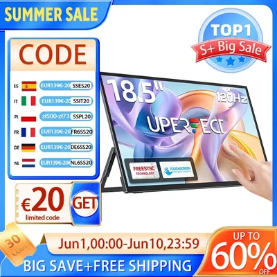 UPERFECT Touch 18,5 Zoll tragbarer Gaming Monitor 120Hz mit VESA Loch & Rücken Bracket Ultra-Slim Laptop Extended Display HDMI USB-C FHD HDR Touchscreen für Laptop Mac PC Surface PS5 Xbox Windows devs