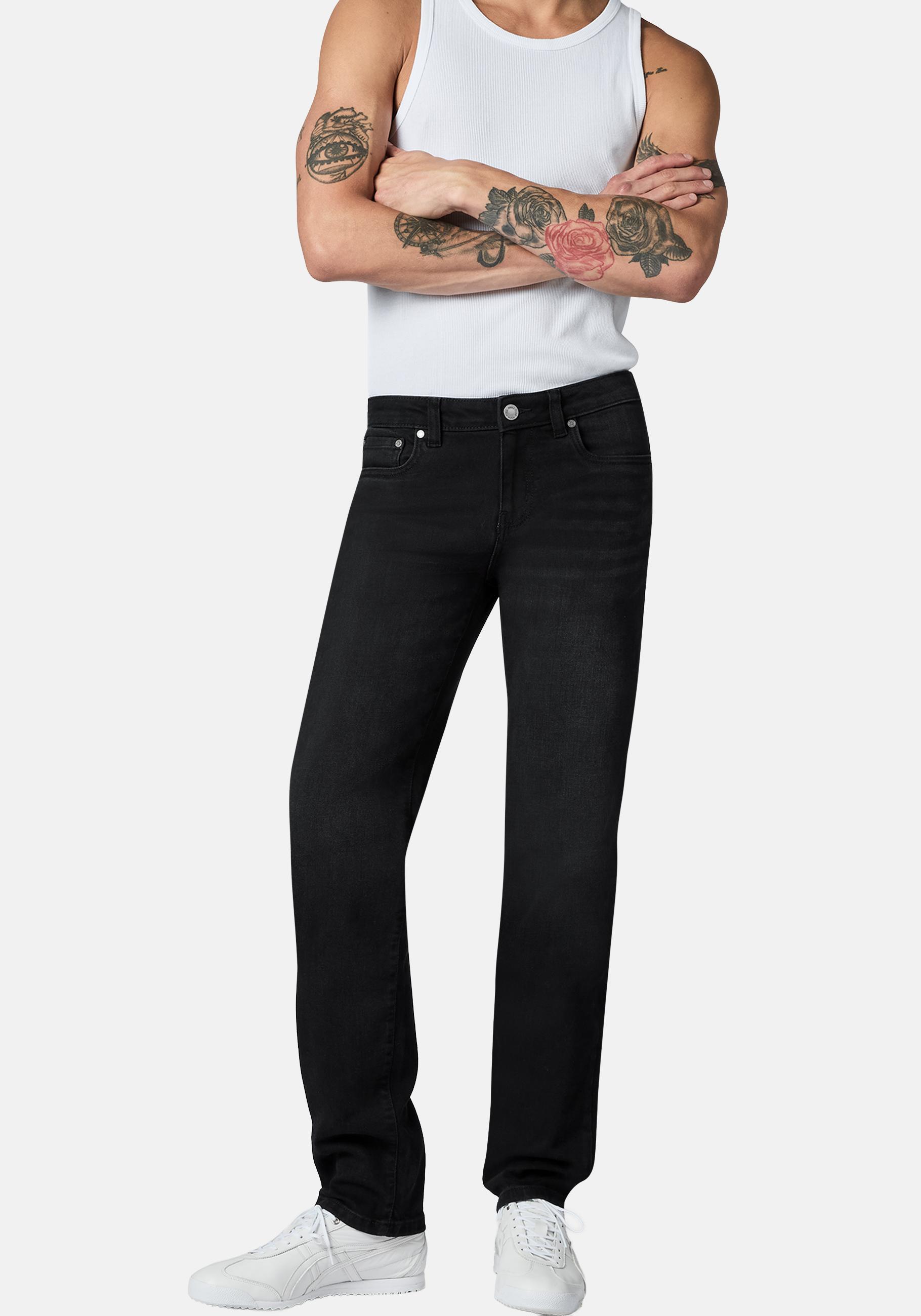 Tapered-fit-Jeans PEAK TIME "Cosmis", Herren, Gr. 31, Länge 32, gamma schwarz, Jeans, Obermaterial: 88% Baumwolle, 11% Polyester, 1% Elasthan, gerade, unten schmal lang, Jeans, Herren Tapered Jeans mit Logoprägung