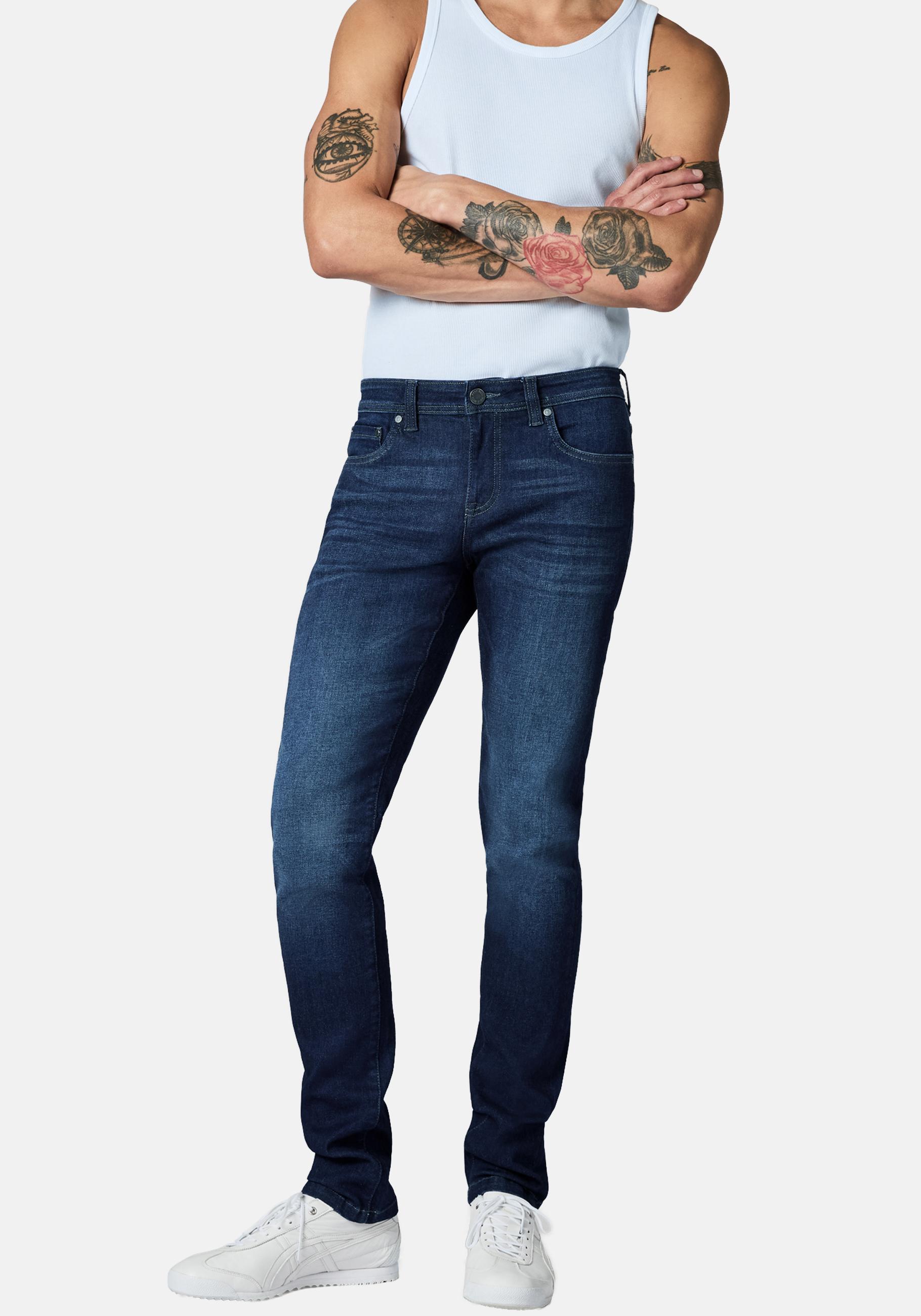 Slim-fit-Jeans PEAK TIME "Mailand", Herren, Gr. 38, Länge 34, blau (dunkelblau), Denim/Jeans, Material: 87% Baumwolle, 11% Polyester, 2% Elasthan, Basic, slim fit lang, Jeans Slim-fit-Jeans, Herren Jeans mit super hohem Stretch-Anteil