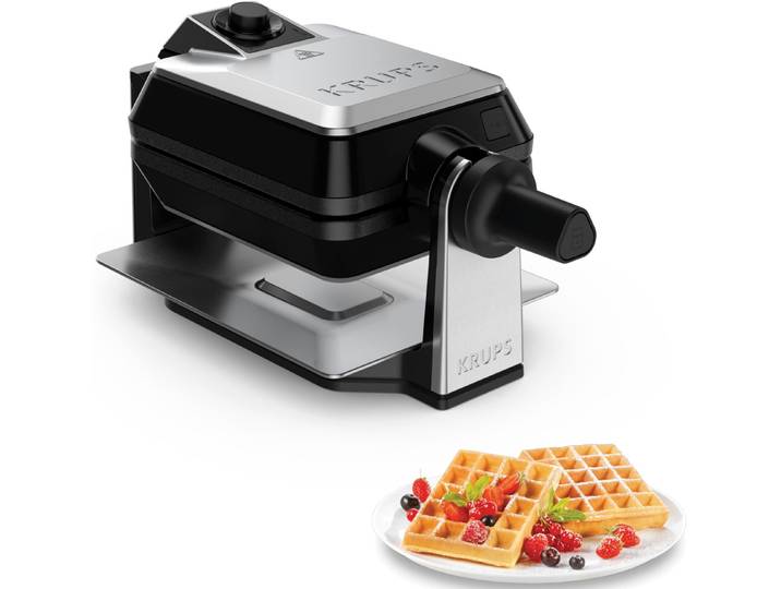 KRUPS Waffeleisen Professional, für 2 dicke Waffeln, spülmaschinengeeignete Platten , schwarz (edelstahlfarben, schwarz), B:20cm H:22cm T:43cm, Waffeleisen, 7 Bräunungsstufen und Vorheizfunkion, drehbar, Auffangschale, FDD95D
