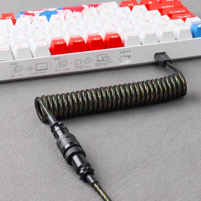 LANO Neueste Spirale Mechanische Gaming Tastatur USB C Bunte Spule Kabel Aviator Stecker Spirale Tastatur Luftfahrt GX16 Kabel