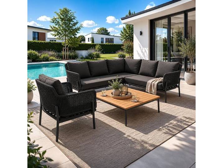 Interliving 7005 Loungeset 5-tlg. mit Tisch 89x89 cm Dunkelgrau