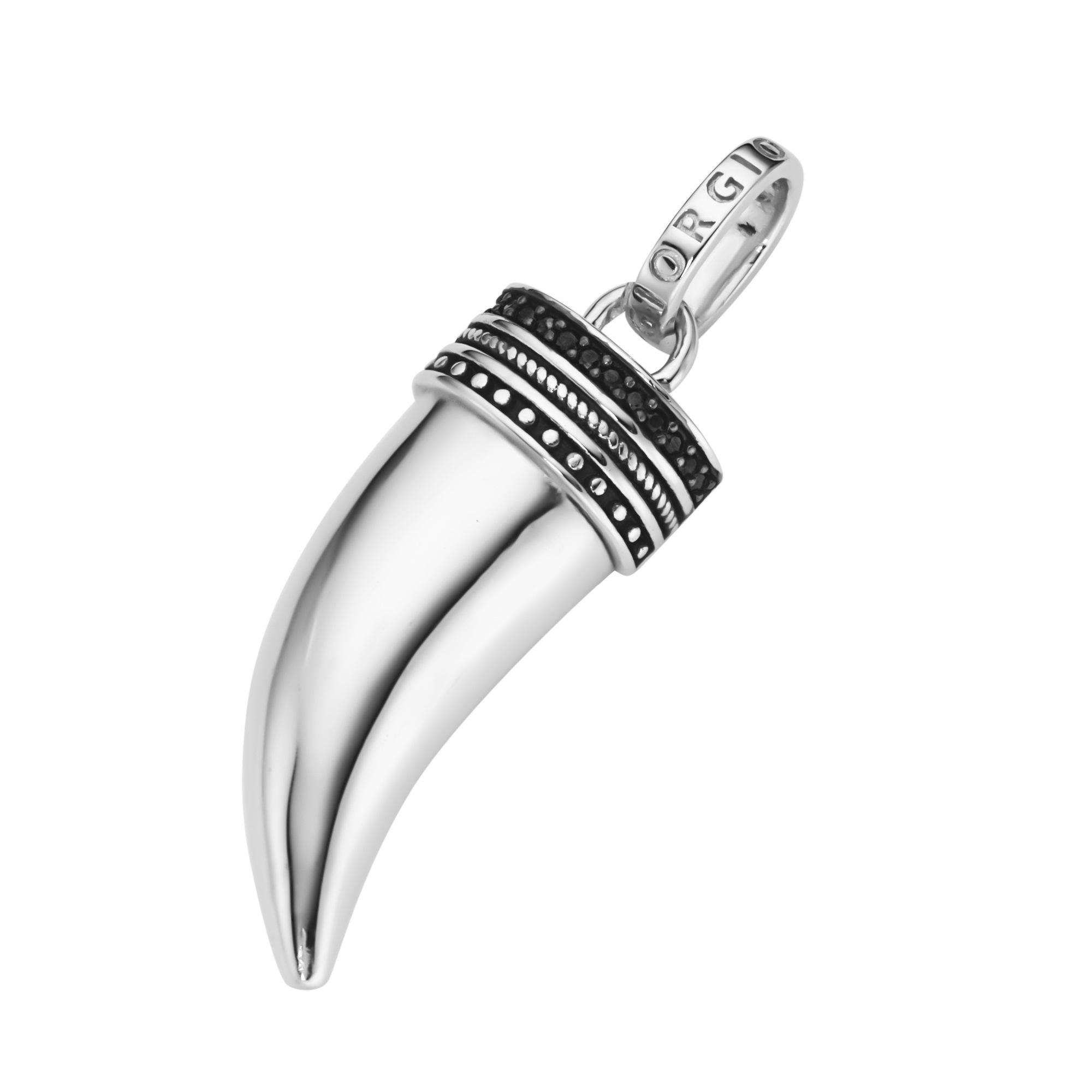 Kettenanhänger "Zahn mit schwarzen Spinellen, Silber 925", silber, GIORGIO MARTELLO MILANO, Schmuckanhänger, Herren, 4,5cm, Silber 925 (Sterlingsilber), Kettenanhänger