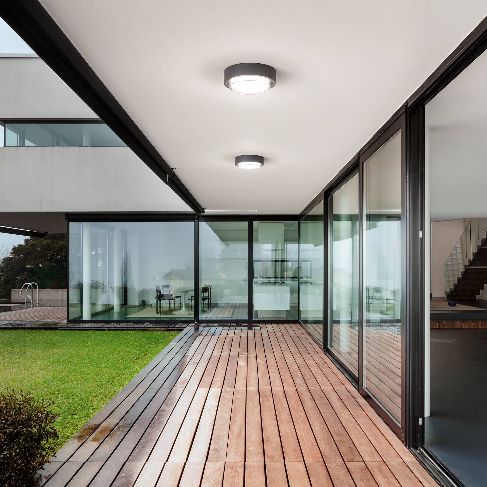 Fabas Luce LED Außendeckenleuchte Owen, schwarz, Aluminium, Modern, LED Deckenleuchten