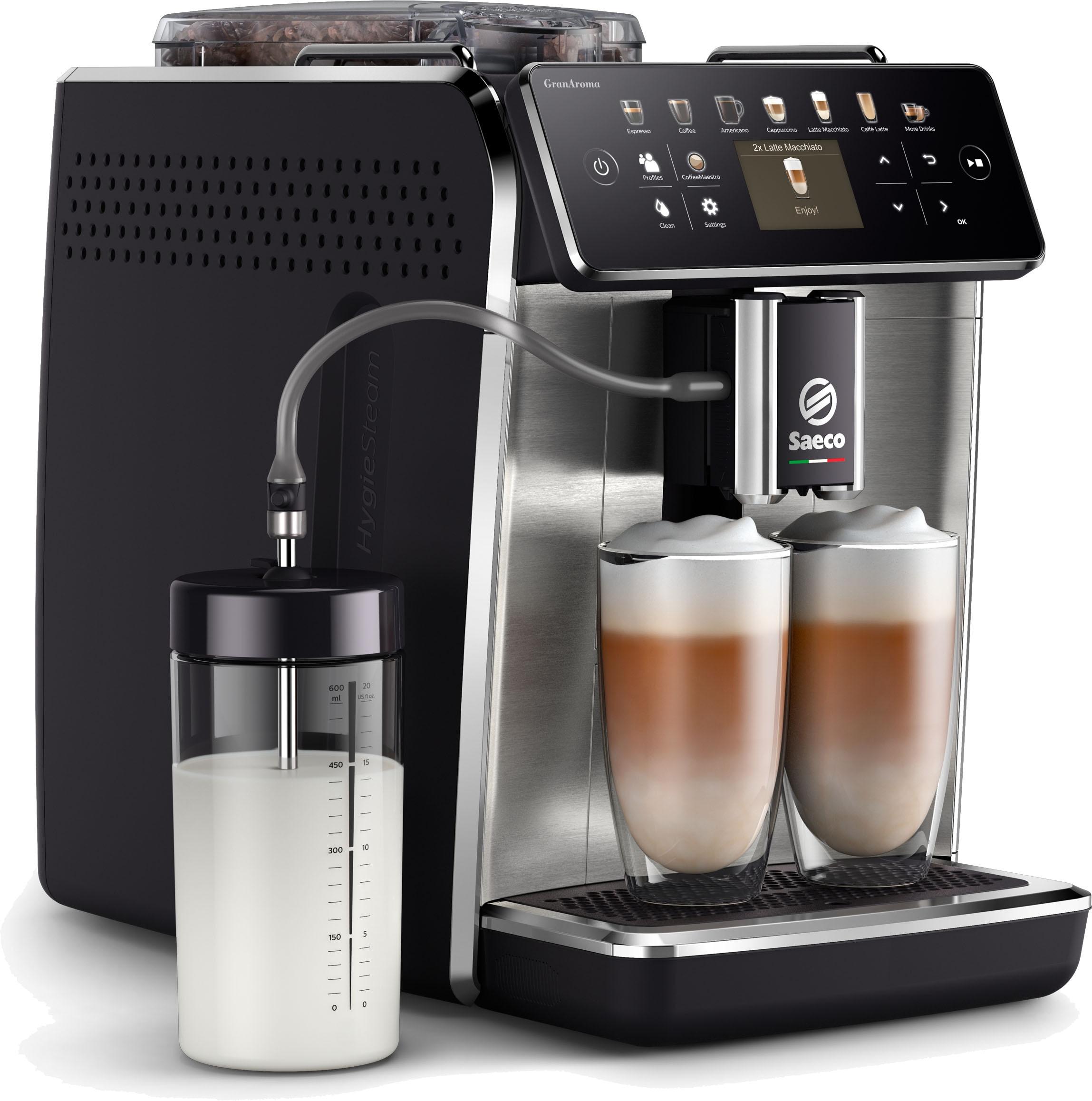 SAECO Kaffeevollautomat "GranAroma SM6580/50", edelstahl, schwarz, B:26,2cm H:44,8cm T:38,3cm, Kaffeevollautomaten, 14 Kaffeespezialitäten, 4 Benutzerprofilen und TFT Display, Kaffeevollautomat