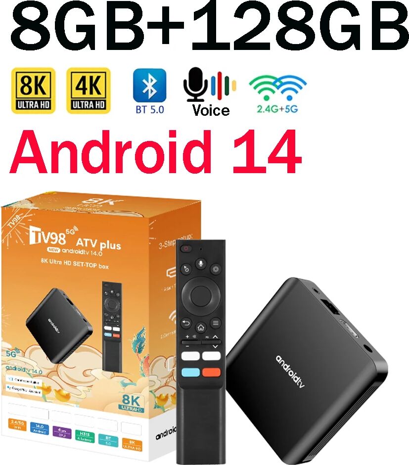 CLIBABIQBOX TV98 ATV Plus TV Box 8GB 128GB Android14 Allwinner H313 Quad Core 4G 5G Dual Wifi BT5.0 Smart Sprachsteuerung HD 4K 8K TV Box IPTV