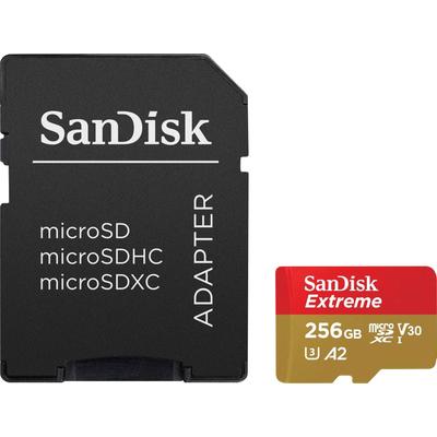 SANDISK Speicherkarte "Extreme microSDXC™-UHS-I-Karte", bunt (rot, goldfarben), 256 GB, Speicherkarten