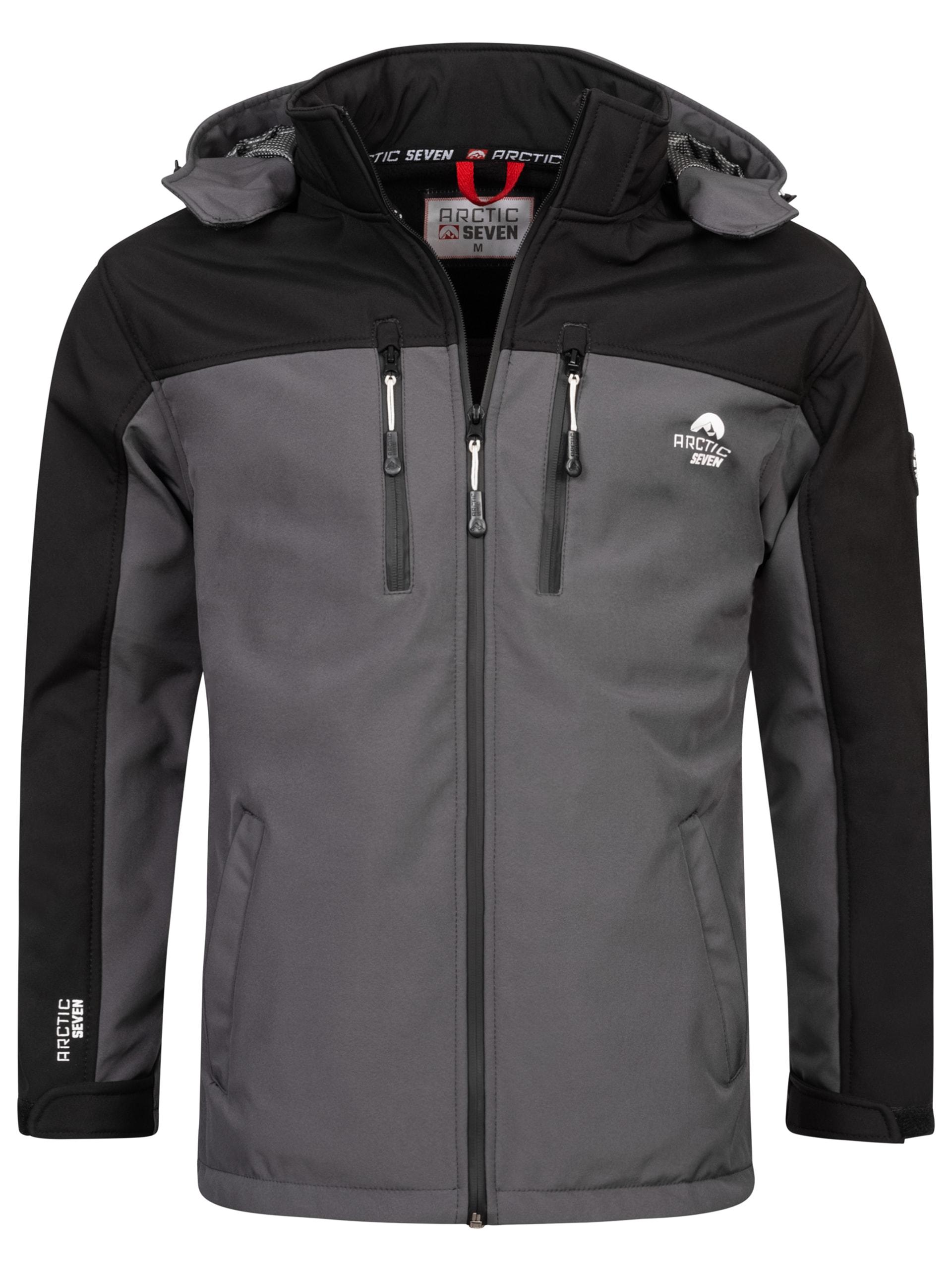Softshelljacke ARCTIC SEVEN "ASSurvivo", Herren, Gr. M, schwarz (schwarz, dunkelgrau), Obermaterial: 96% Polyester, 4% Elasthan; Innenseite: 100% Polyester, Jacken Softshelljacke, Outdoorjacke mit abnehmbarer Kapuze
